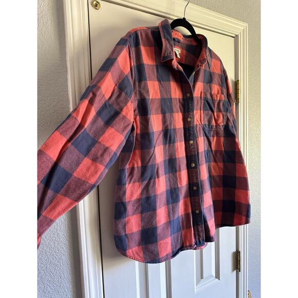 L.L. Bean Coral and Navy Lumberjack Check Flannel Women’s Size XL - Picture 2 of 7